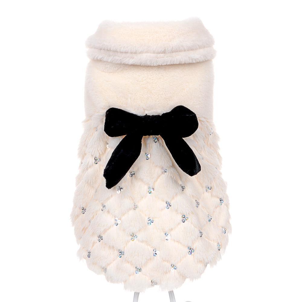 Cozy Chic Plush Bow Dog Coat - Stylish Spring And Autumn Pet Attire